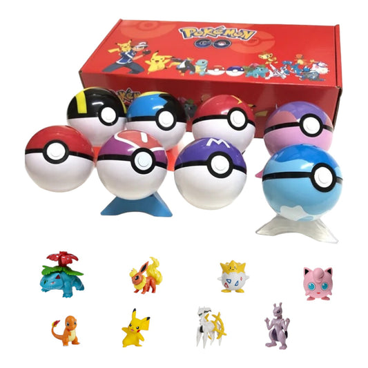 Lot x8 Pokeballs with Pokémon Figure and Supports